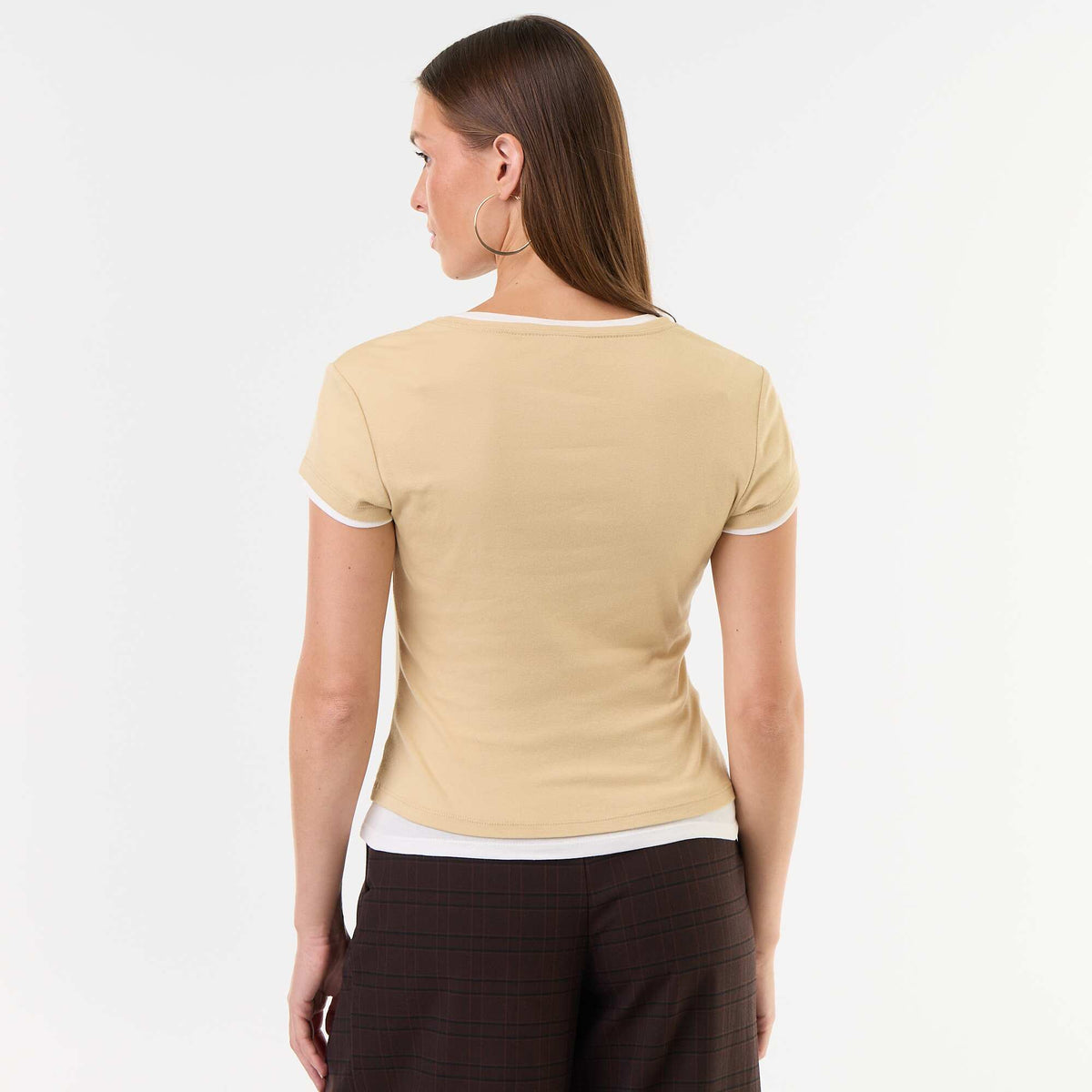 Short-sleeved 2-in-1 effect T-shirt BEIGE