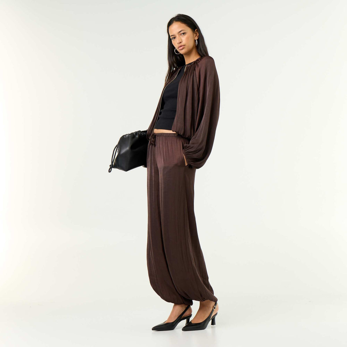 Flowy Balloon Fit Trousers BROWN