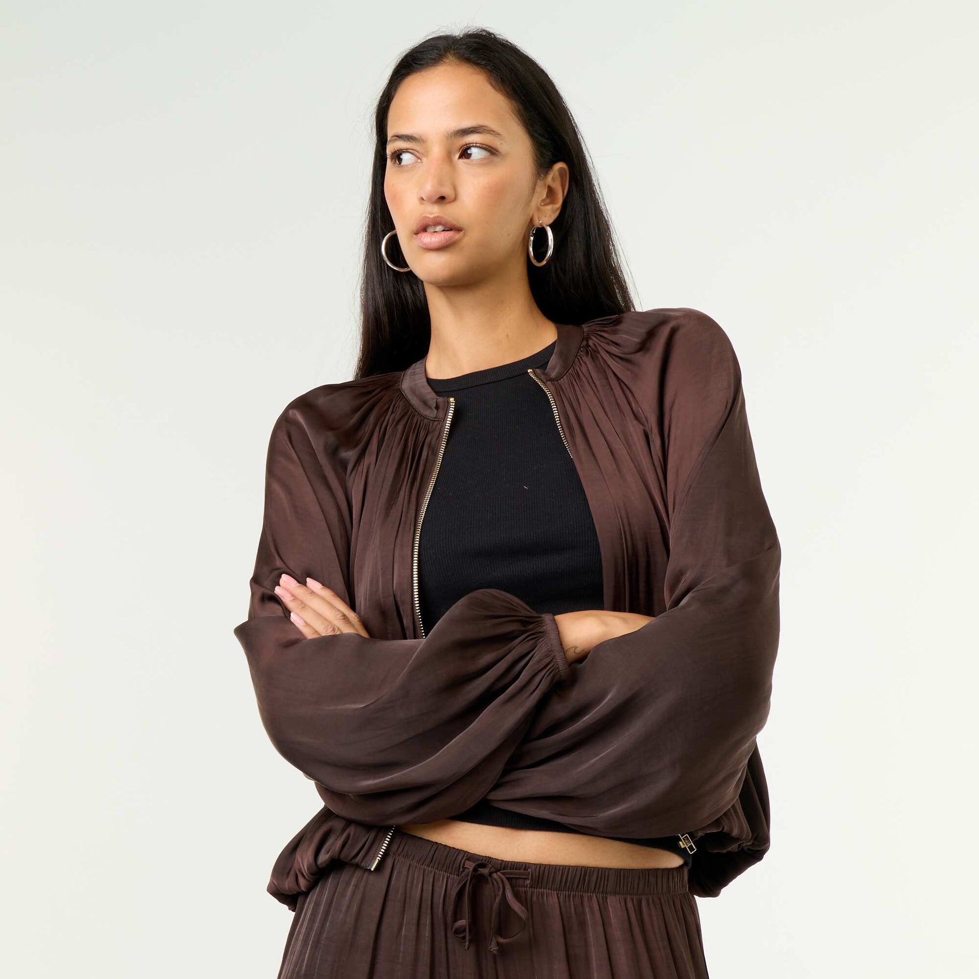 Satin Bubble Jacket BROWN