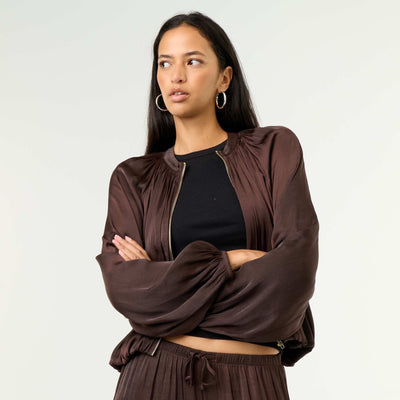Satin Bubble Jacket BROWN