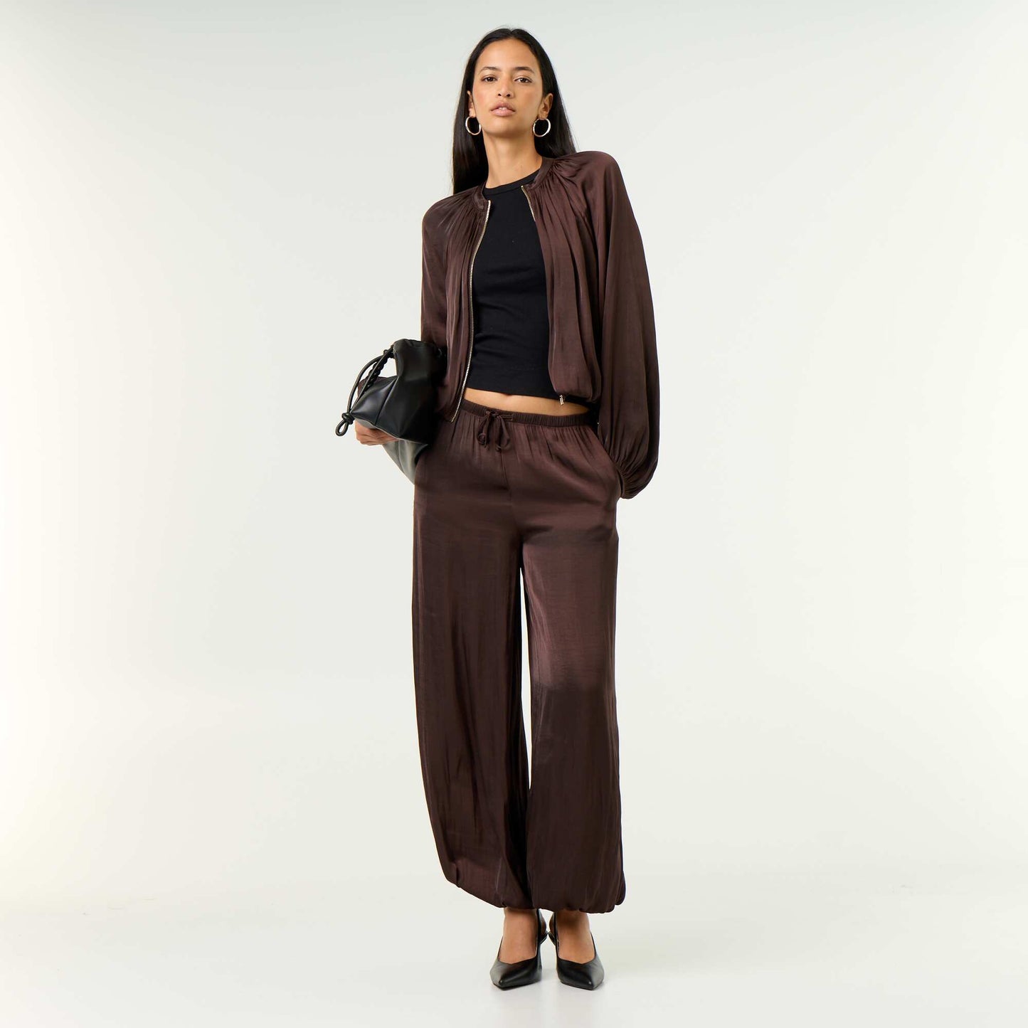 Satin Bubble Jacket BROWN