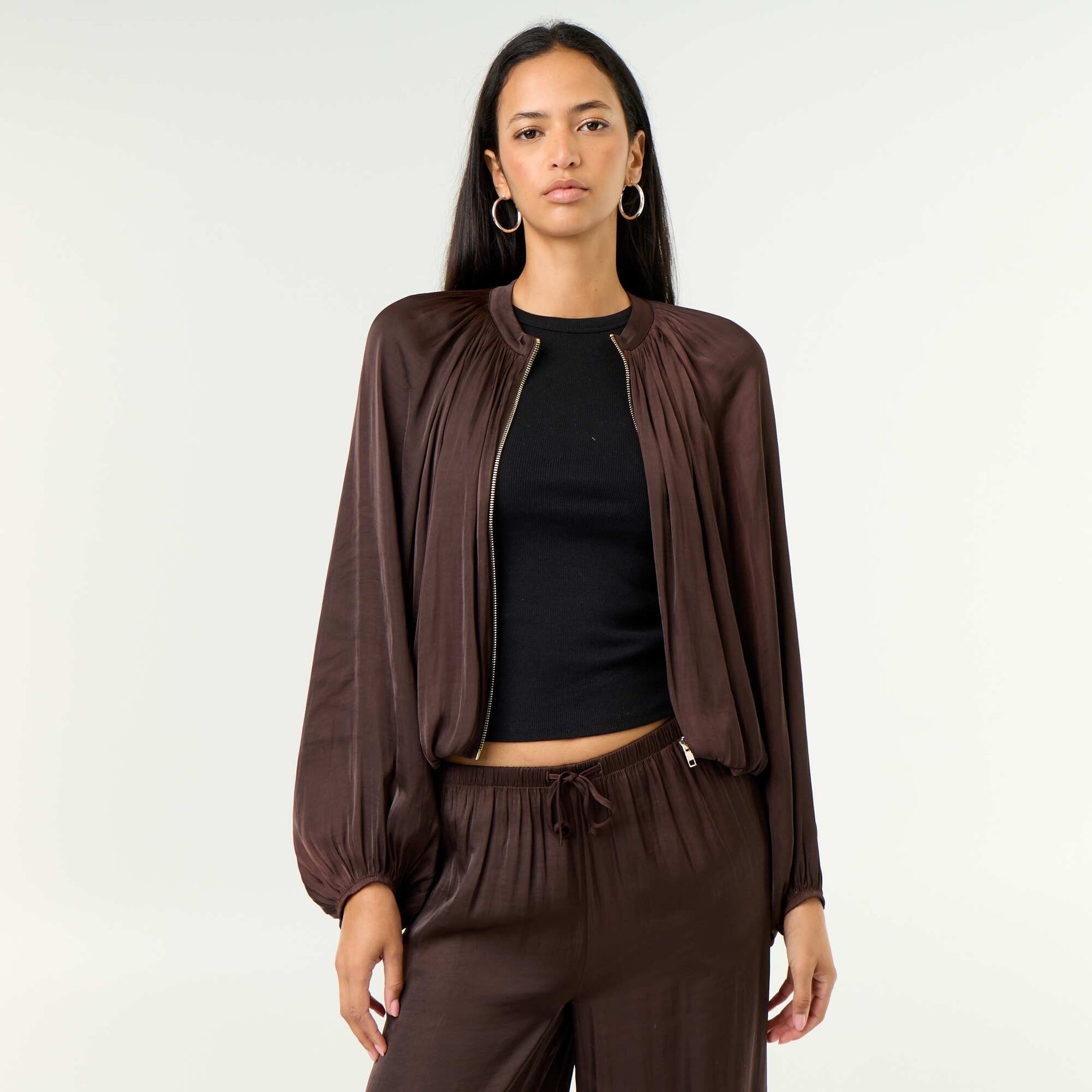 Satin Bubble Jacket BROWN