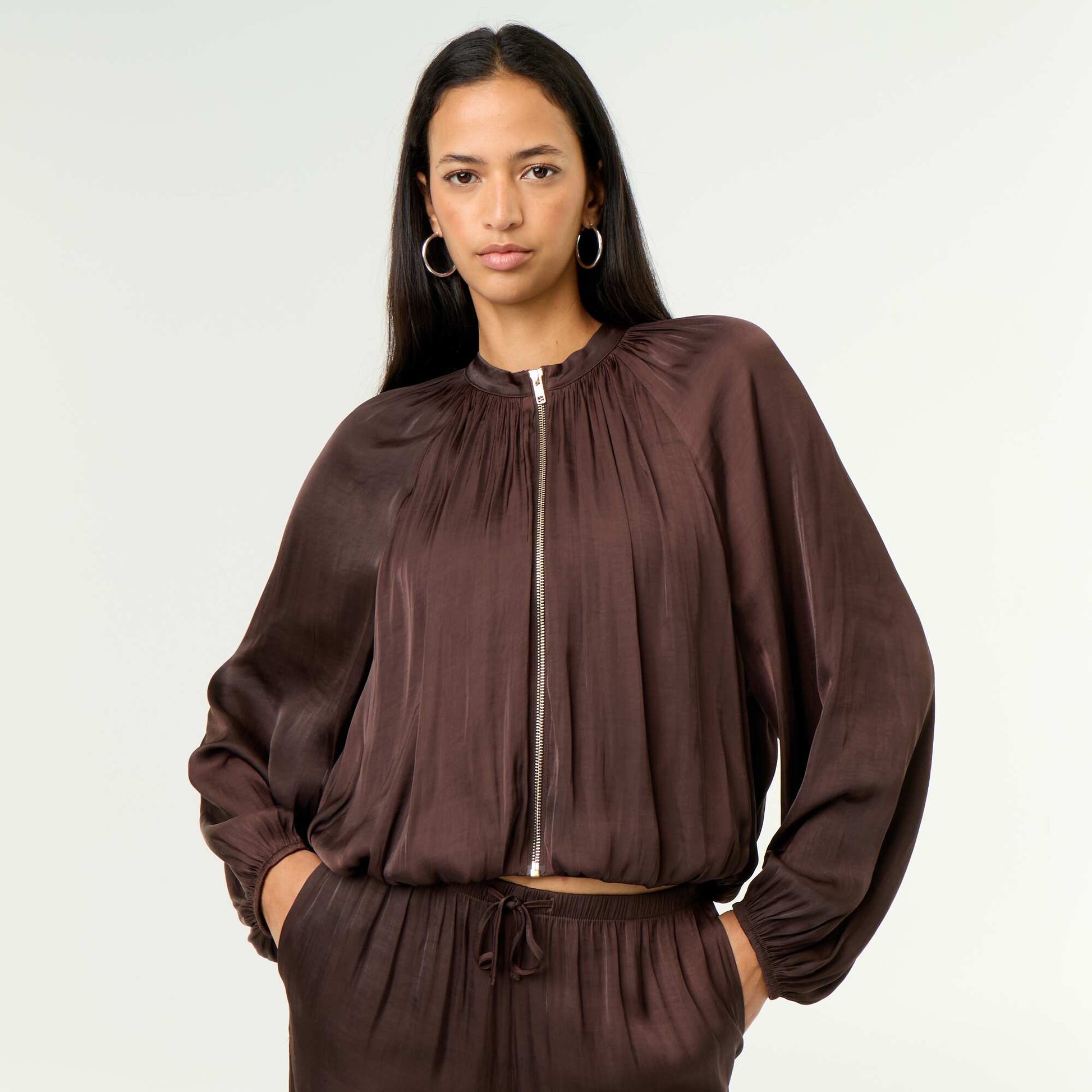 Satin Bubble Jacket BROWN
