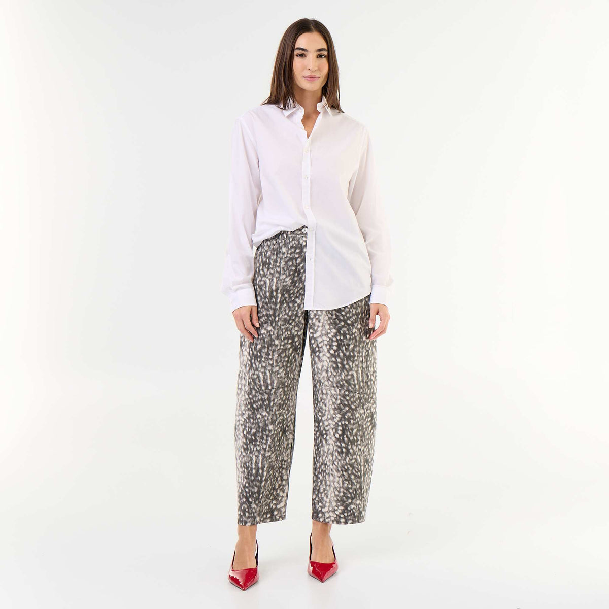 Patterned High-Waisted Balloon Fit Denim Pants GREY