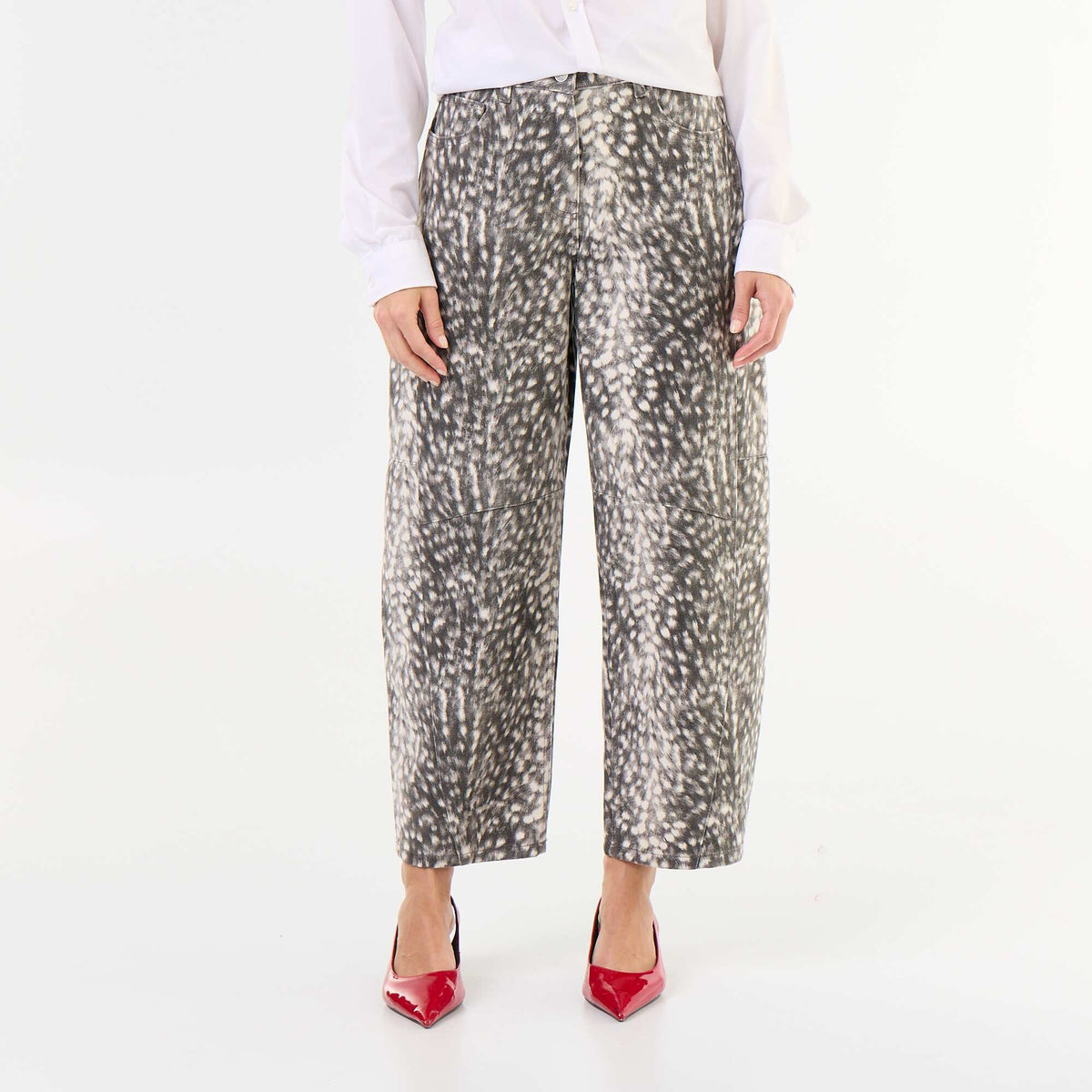 Patterned High-Waisted Balloon Fit Denim Pants GREY