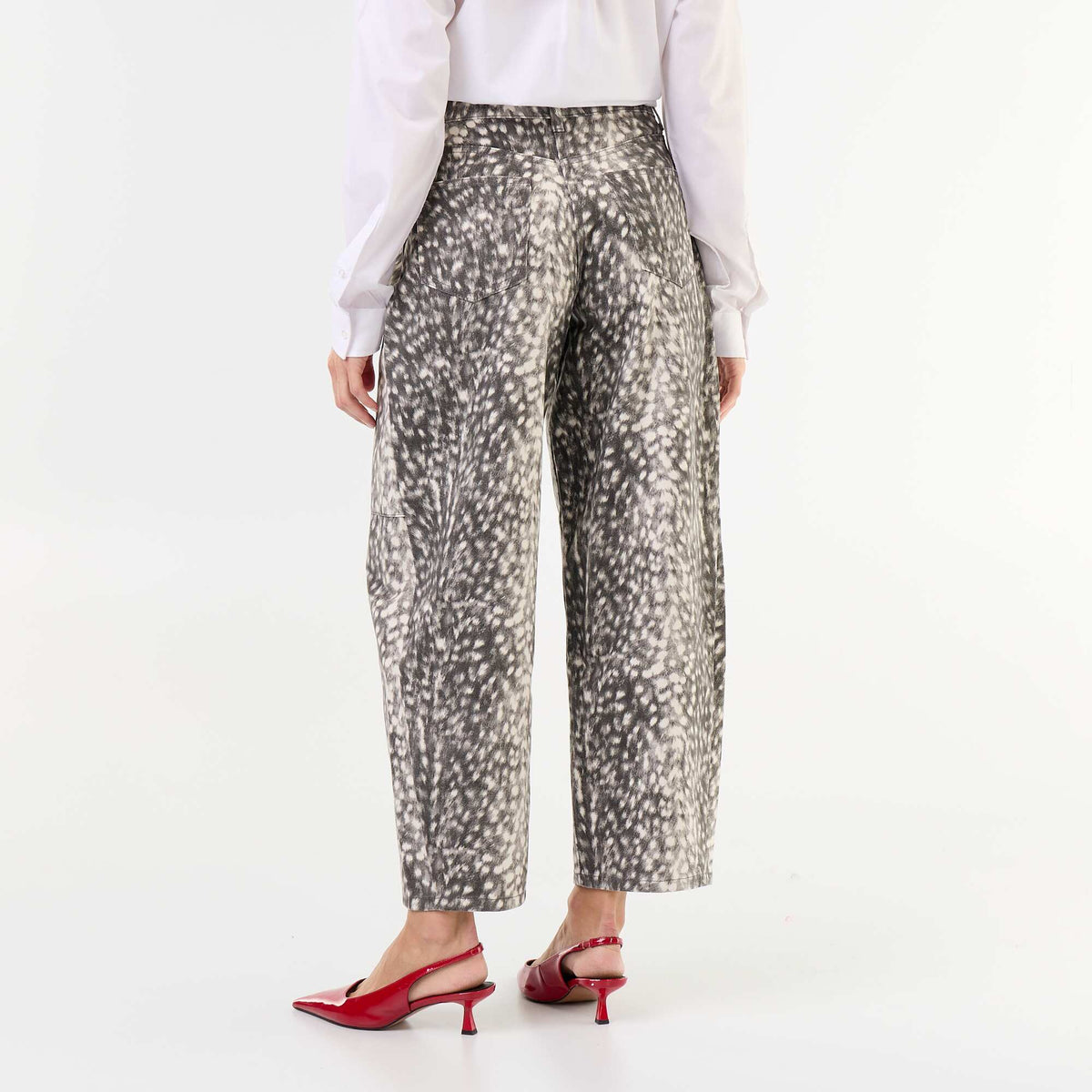 Patterned High-Waisted Balloon Fit Denim Pants GREY