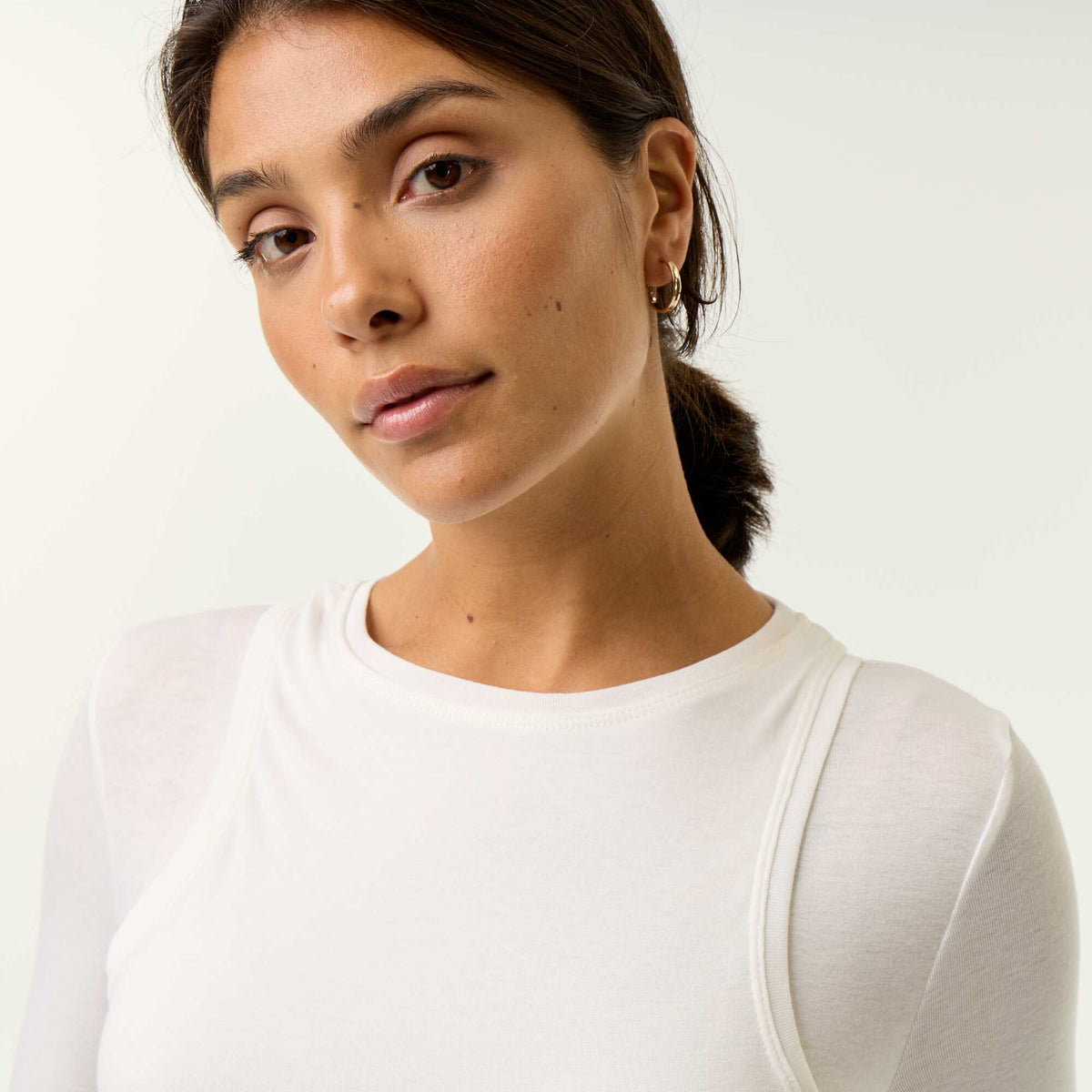 2-in-1 effect T-shirt with tank top WHITE