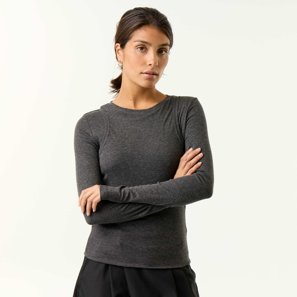 2-in-1 effect T-shirt with tank top GREY