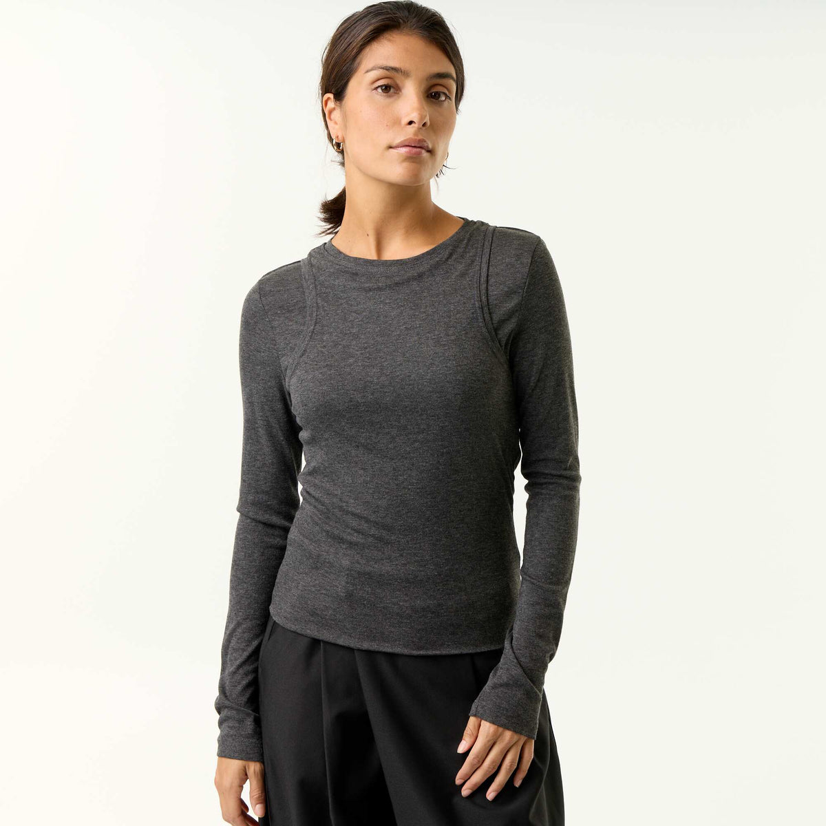 2-in-1 effect T-shirt with tank top GREY