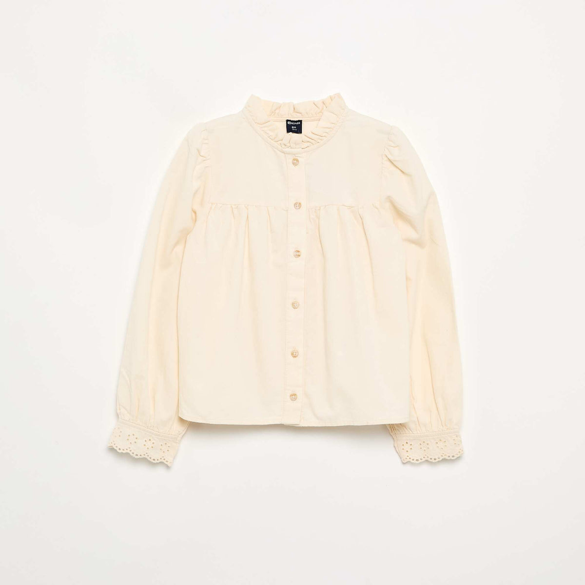 Blouse with embroidered cuffs and ruffled collar ECRU