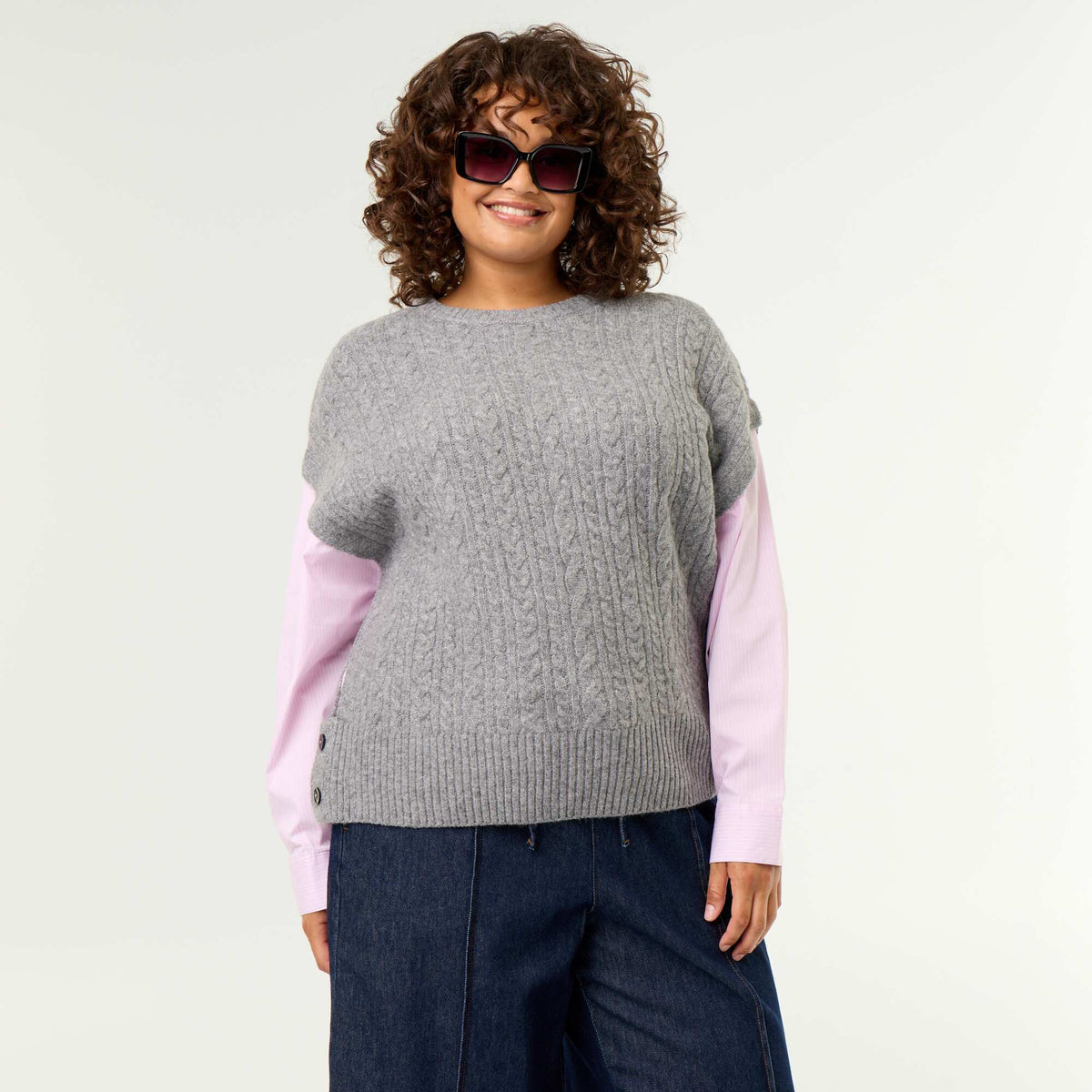 2-in-1 Shirt Sweater GREY