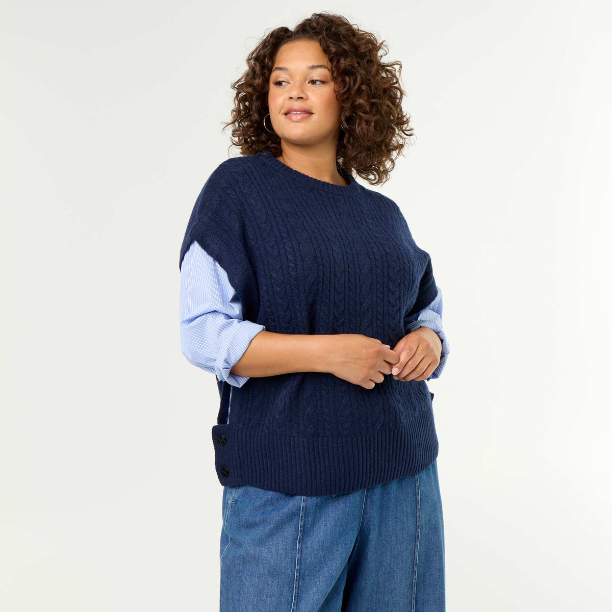 2-in-1 Shirt Sweater BLUE