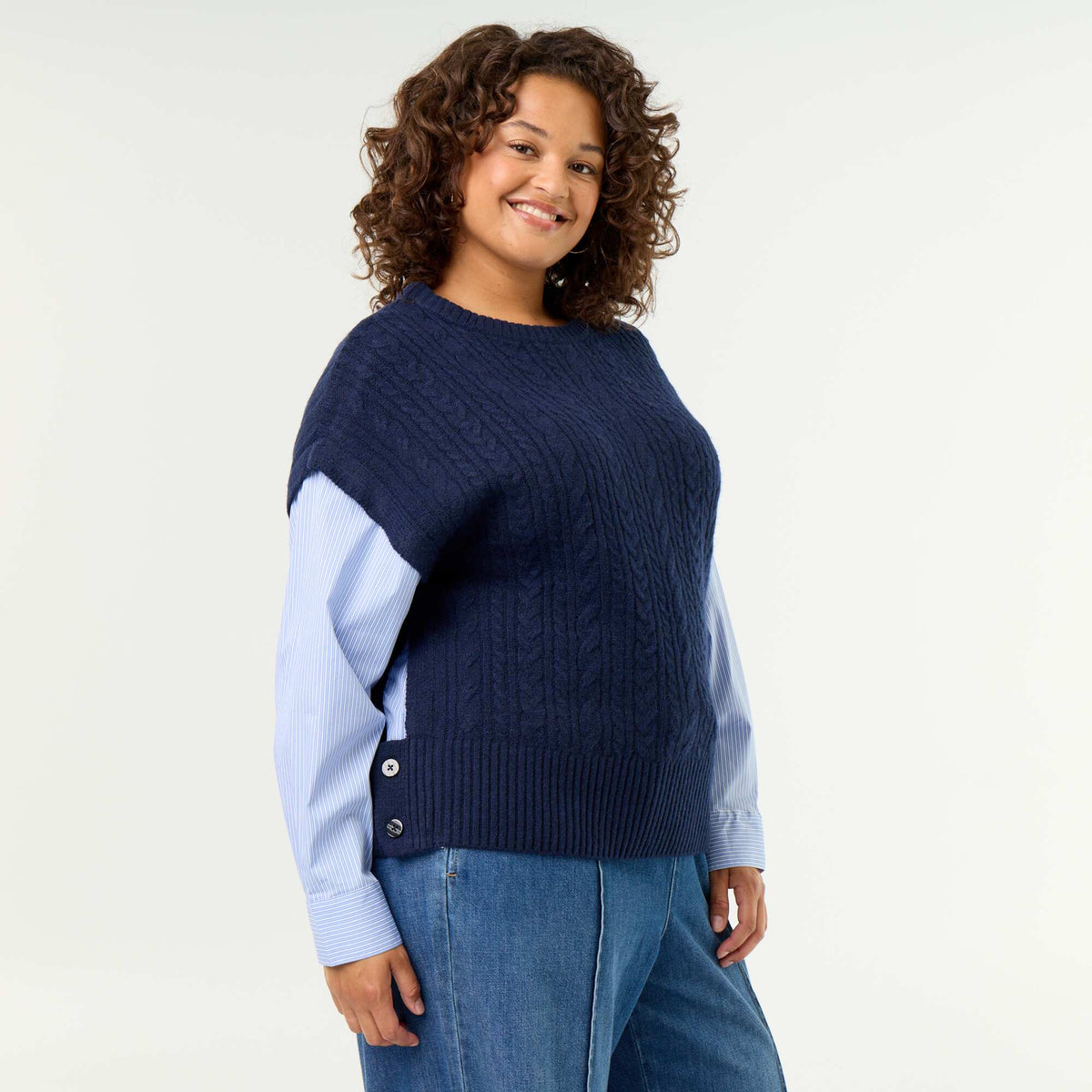 2-in-1 Shirt Sweater BLUE