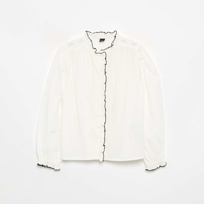 Cotton gauze blouse with ruffles WHITE