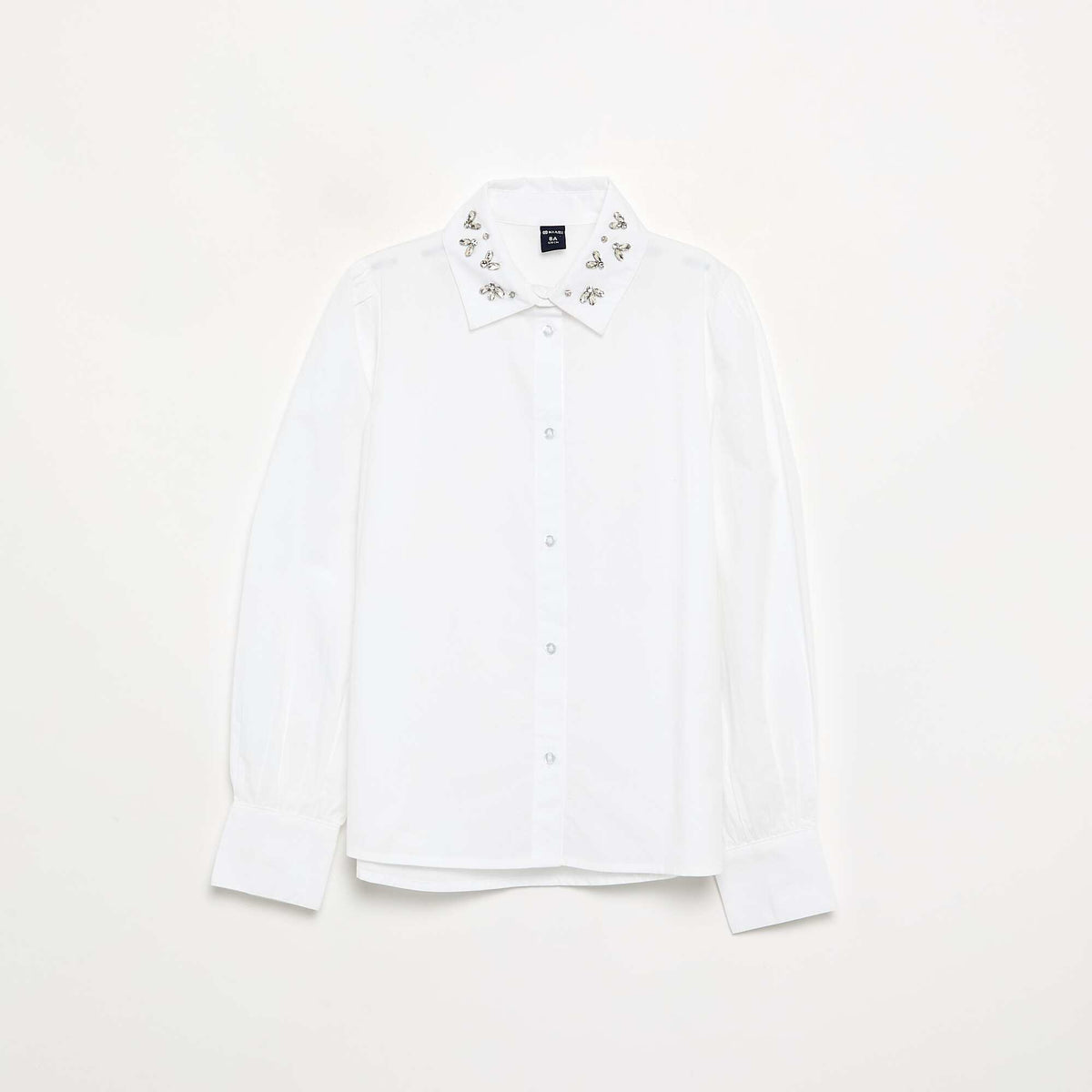 Faux Jewel Collar Shirt WHITE