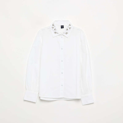 Faux Jewel Collar Shirt WHITE