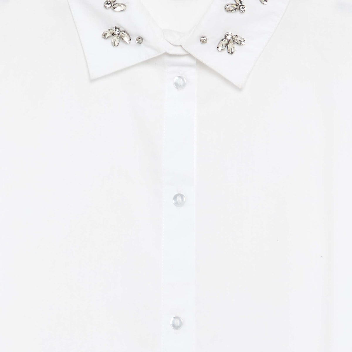 Faux Jewel Collar Shirt WHITE