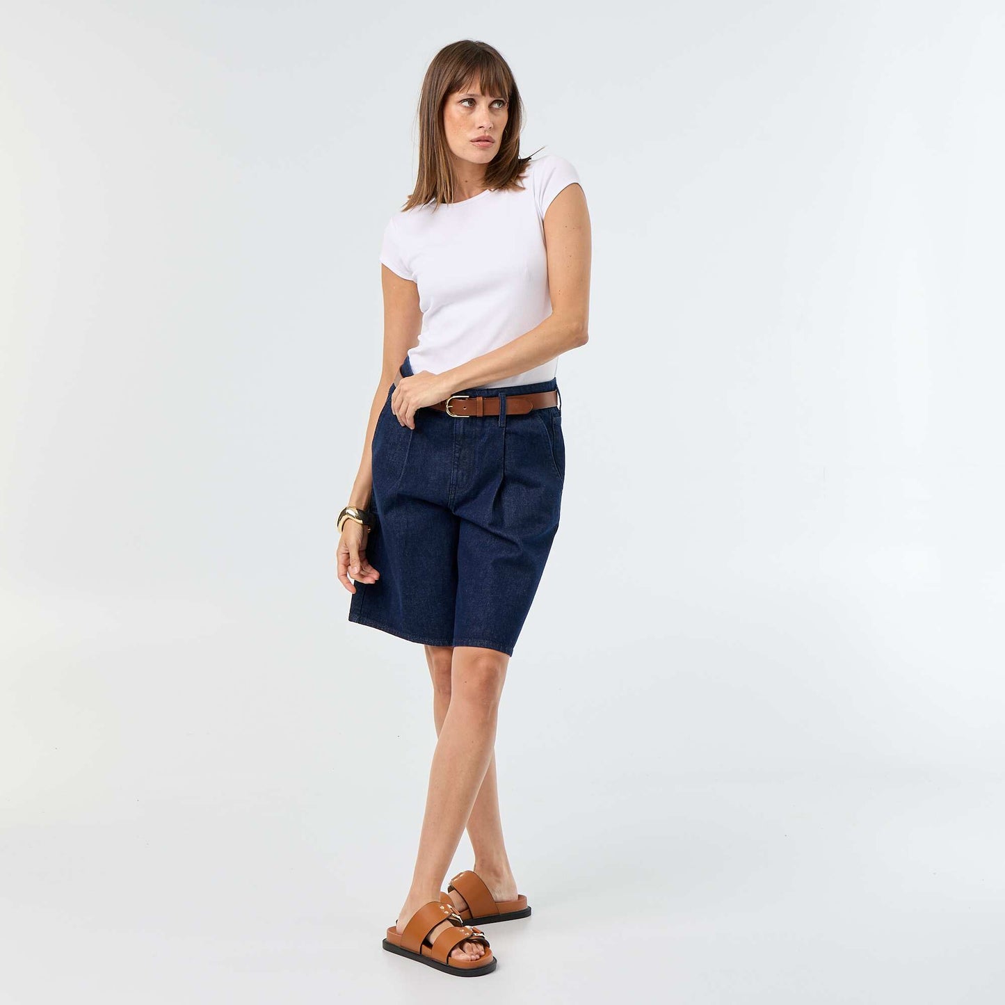 Knee-length denim Bermuda shorts BLUE