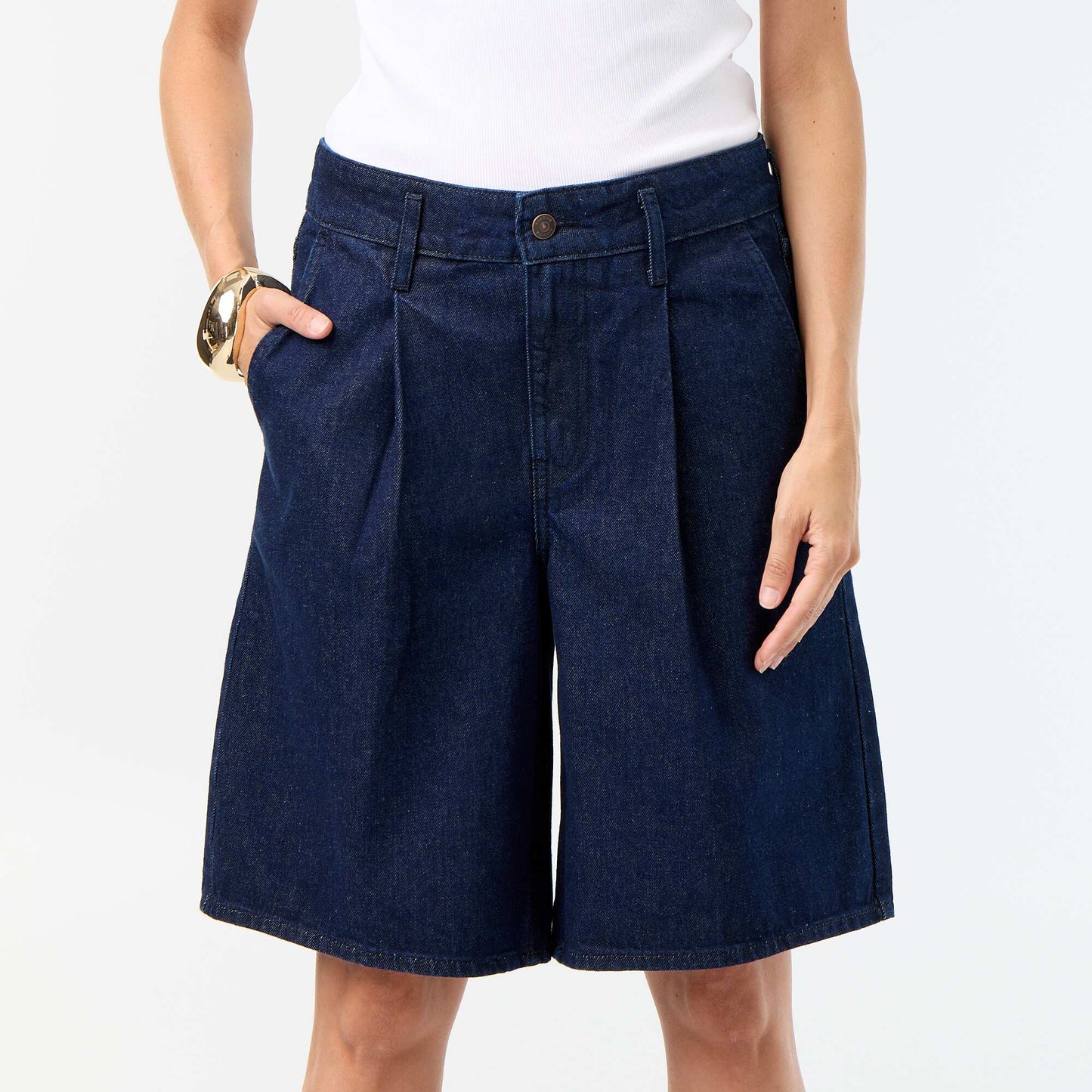 Knee-length denim Bermuda shorts BLUE