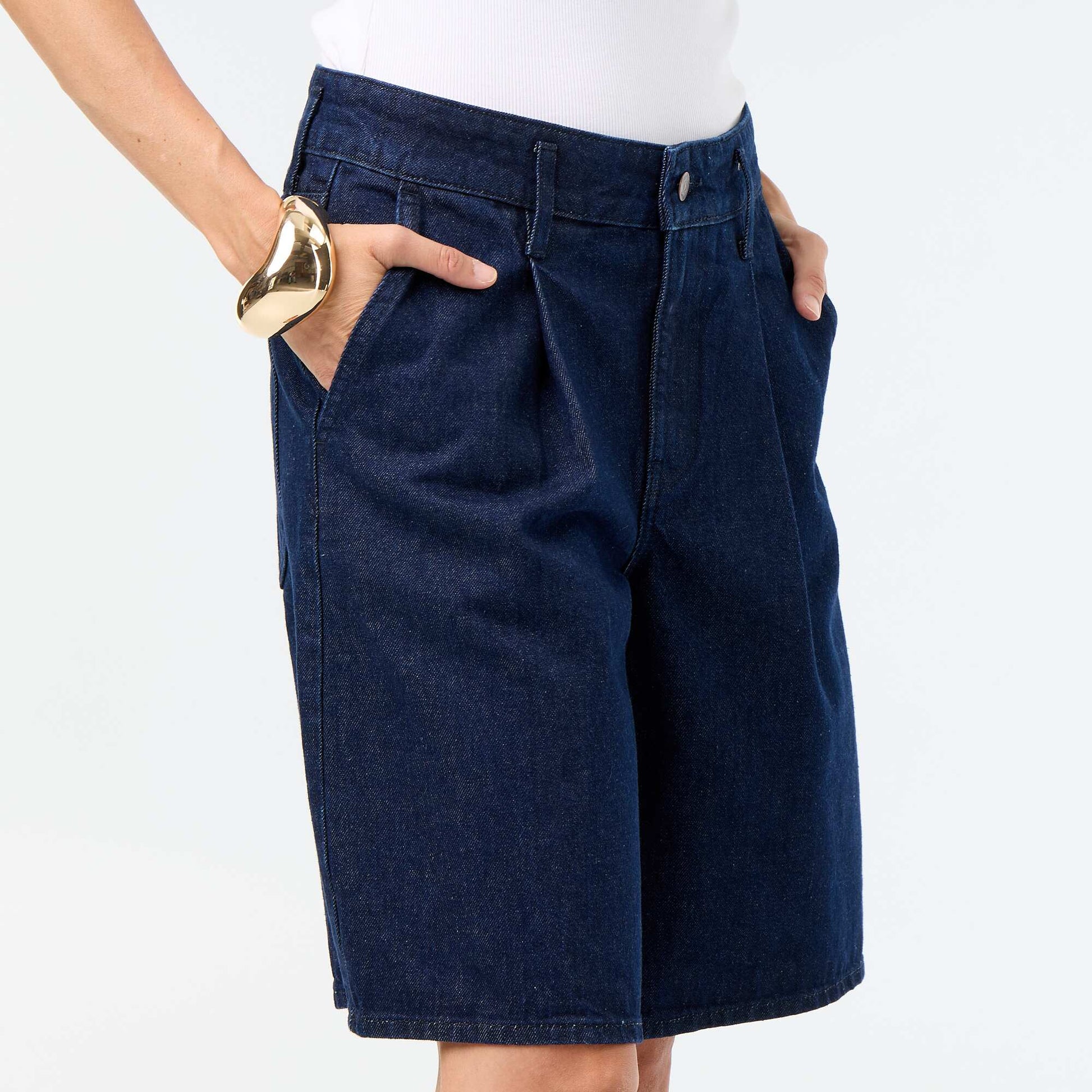 Knee-length denim Bermuda shorts BLUE