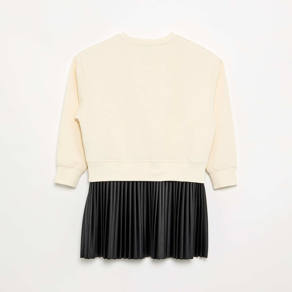 2-in-1 Sweatshirt Dress with Pleated Skirt ECRU