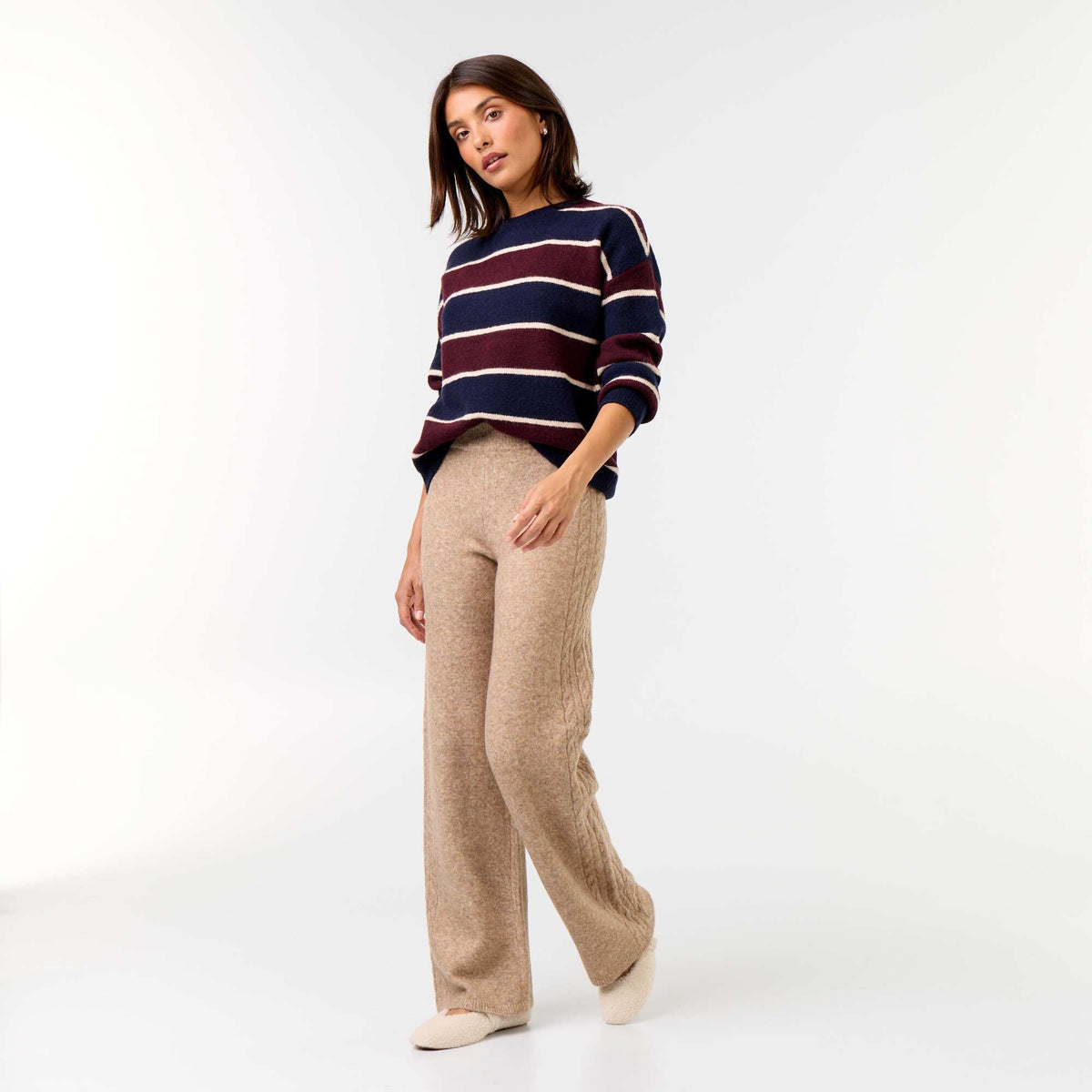 Wide knit trousers BEIGE