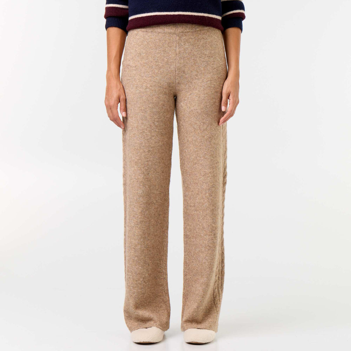 Wide knit trousers BEIGE