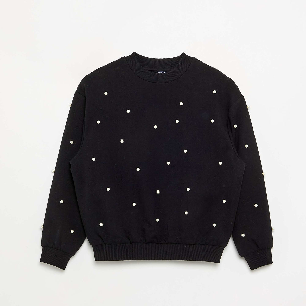 Pearl-embellished long-sleeved sweatshirt BLACK