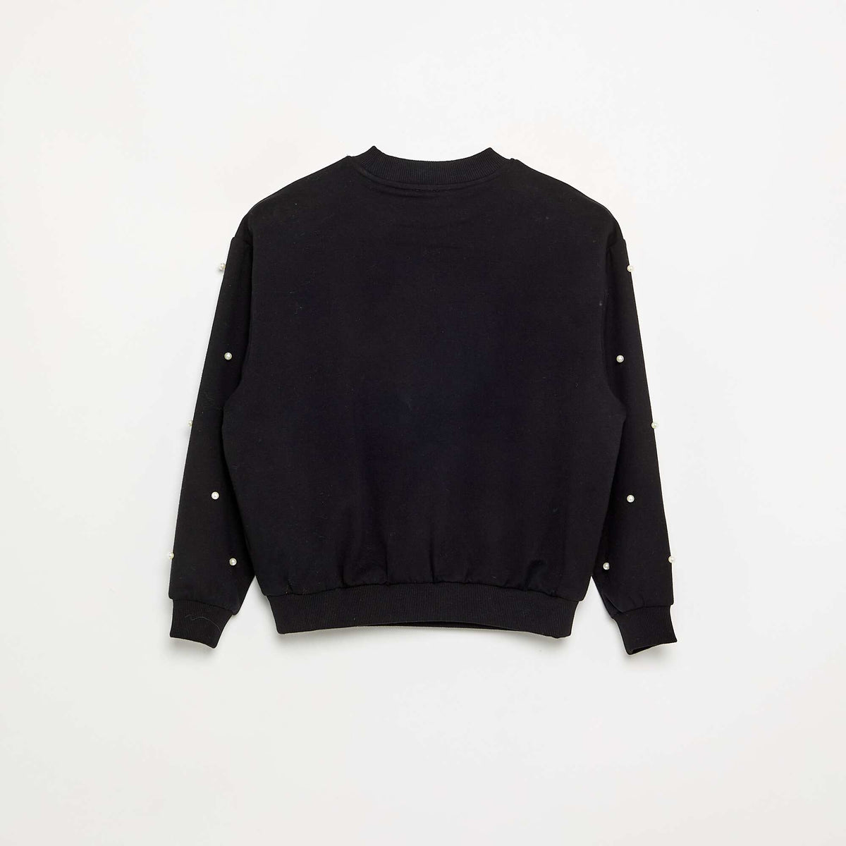 Pearl-embellished long-sleeved sweatshirt BLACK