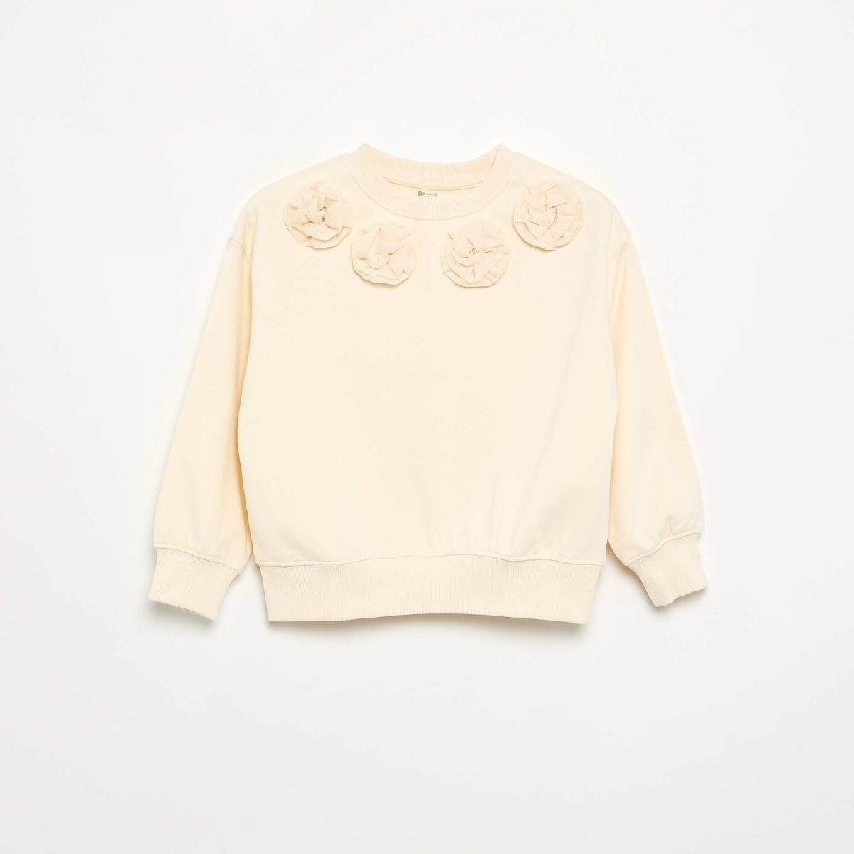 Sweatshirt with 3D Flower Appliqués ECRU