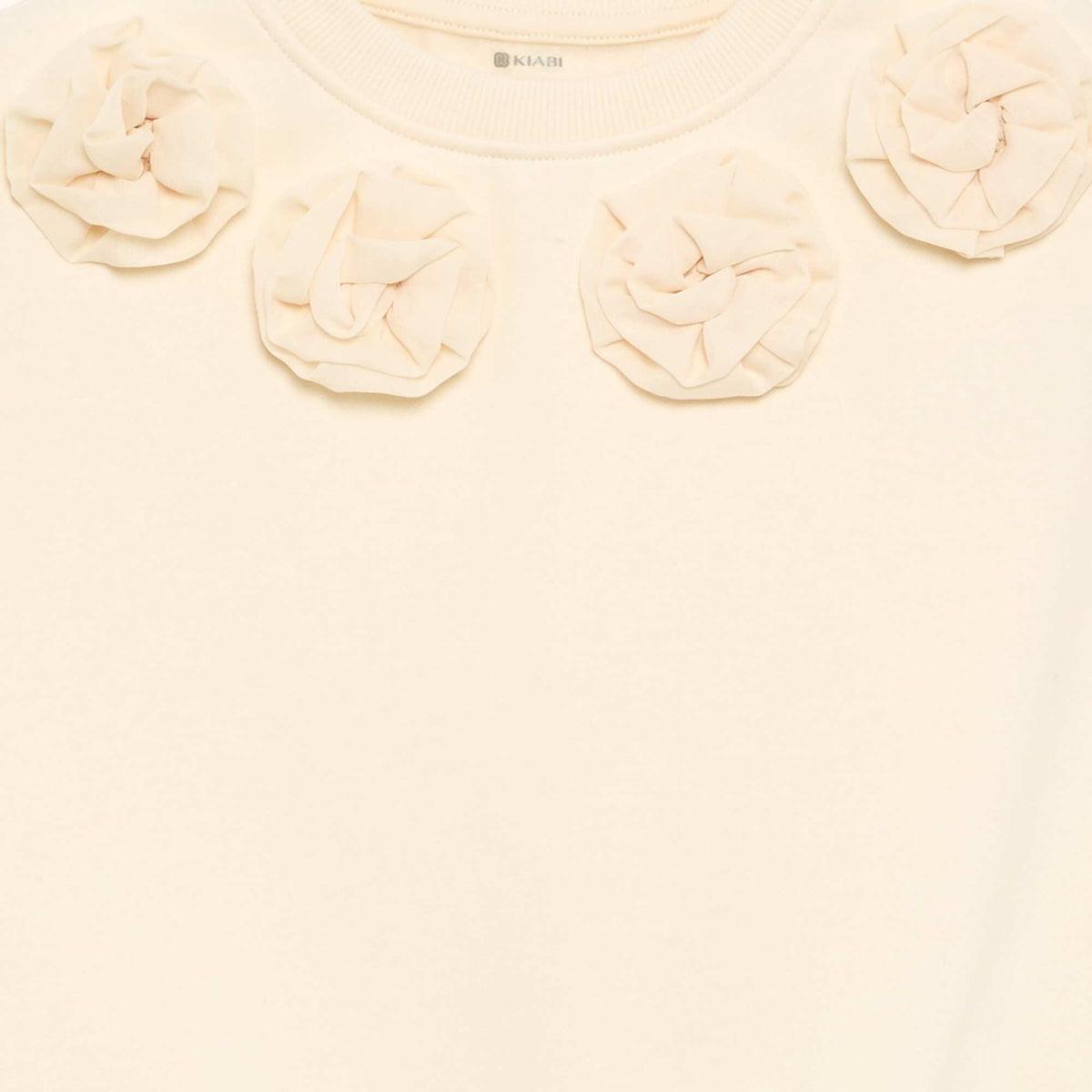 Sweatshirt with 3D Flower Appliqués ECRU
