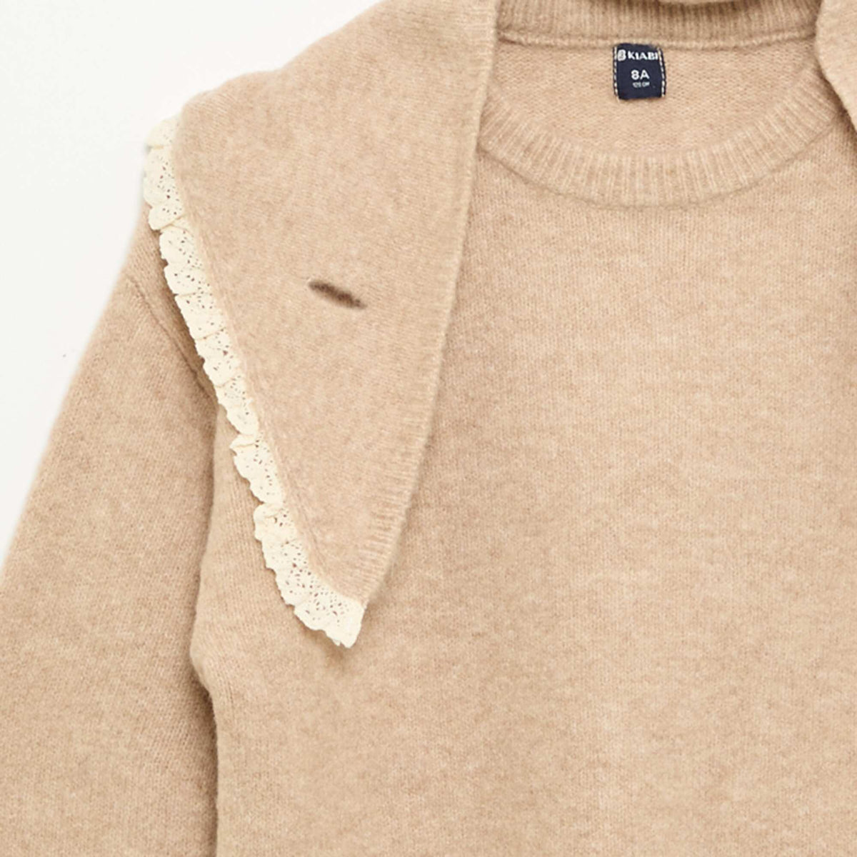 2-Piece Sweater and Scarf Set with Crochet Trim BEIGE