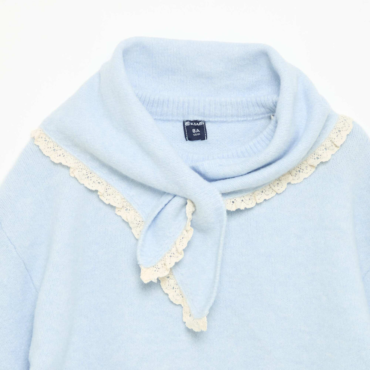 2-Piece Sweater and Scarf Set with Crochet Trim BLUE