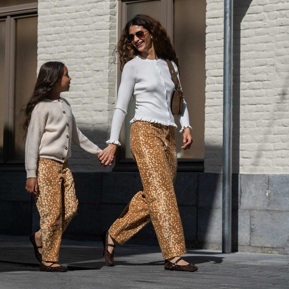 Patterned Wide-Leg Denim Pants BEIGE