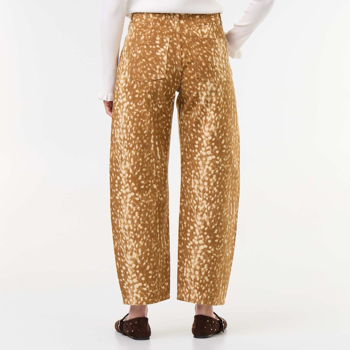 Patterned Wide-Leg Denim Pants BEIGE