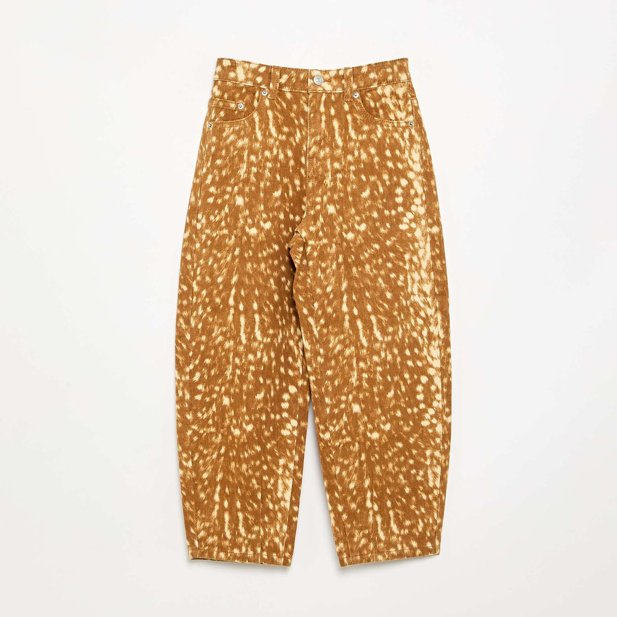 Fawn print barrel-leg denim trousers BEIGE