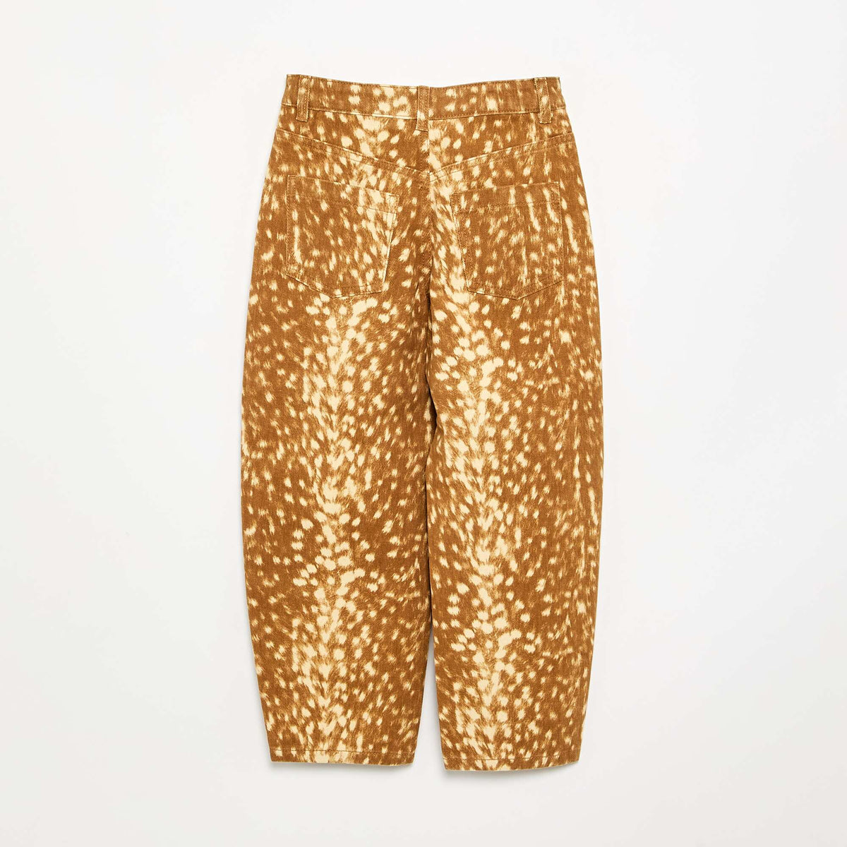 Fawn print barrel-leg denim trousers BEIGE