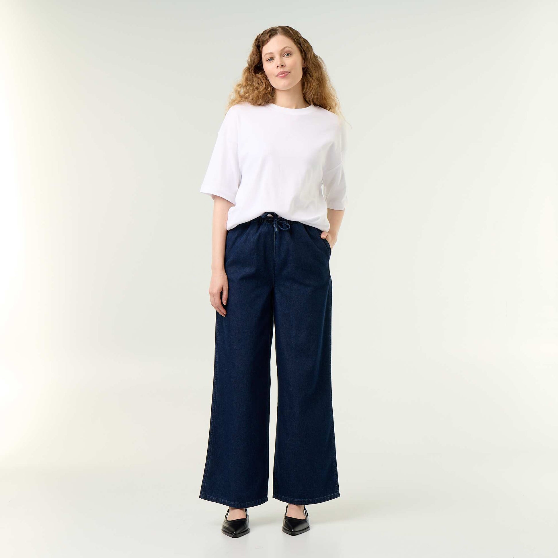 Wide-leg jeans with elasticated waist BLUE