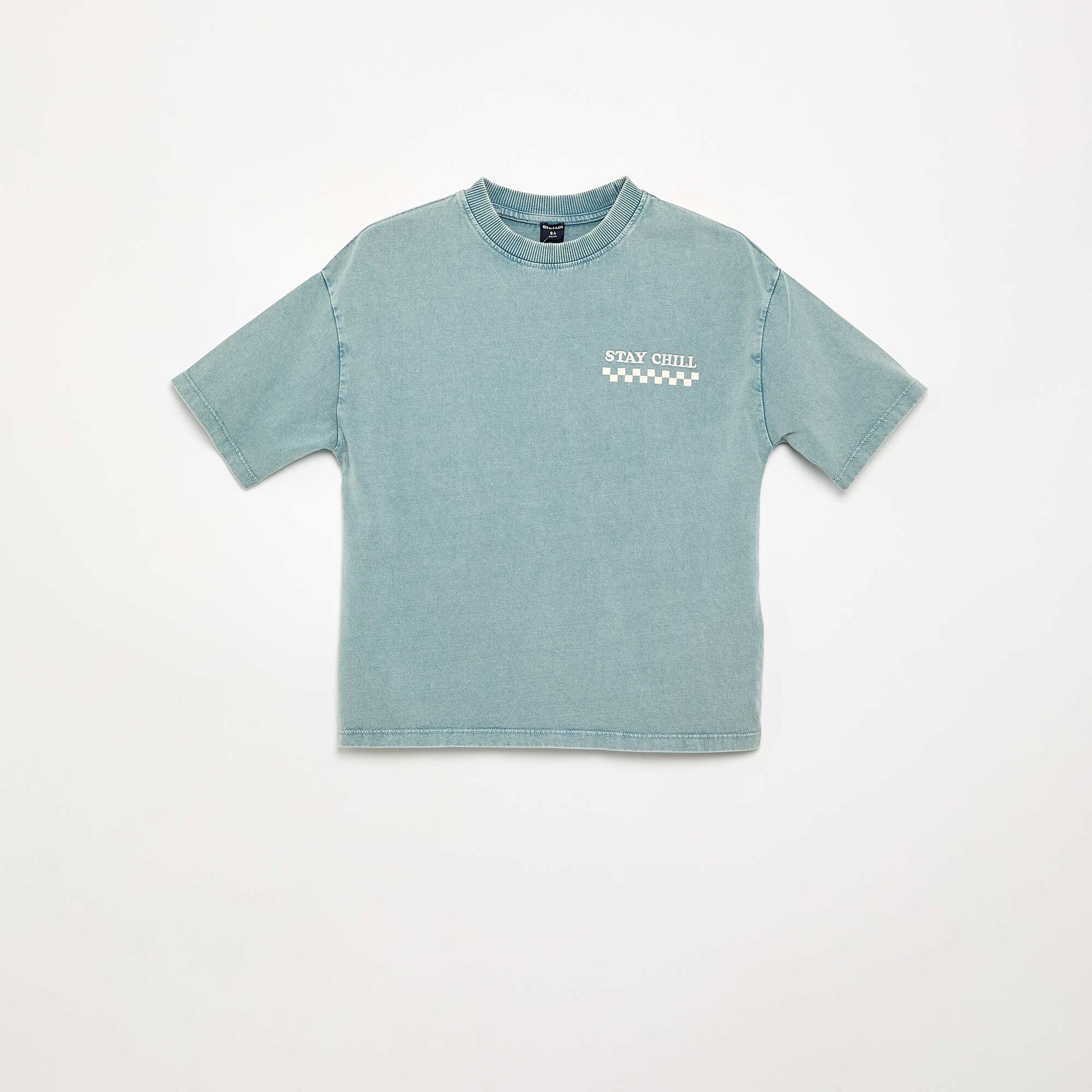 Embroidered and printed short-sleeved T-shirt BLUE