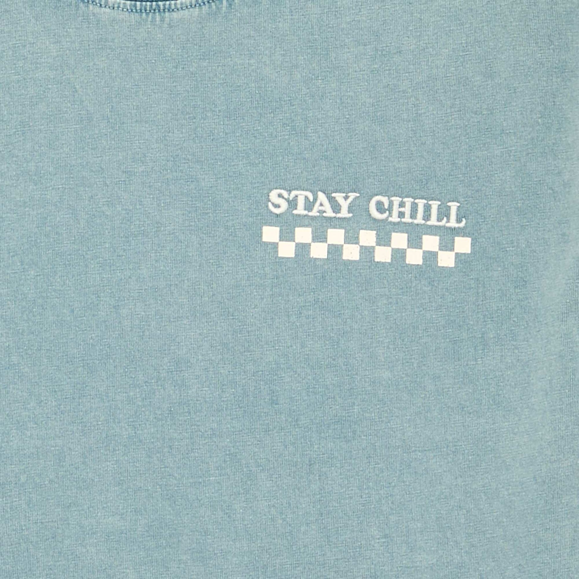 Embroidered and printed short-sleeved T-shirt BLUE