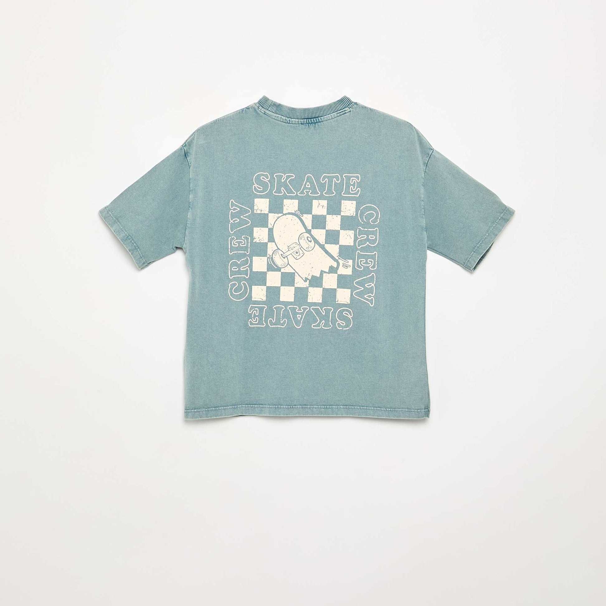 Embroidered and printed short-sleeved T-shirt BLUE