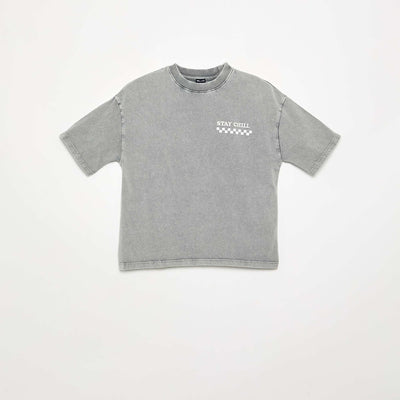 Embroidered and printed short-sleeved T-shirt GREY