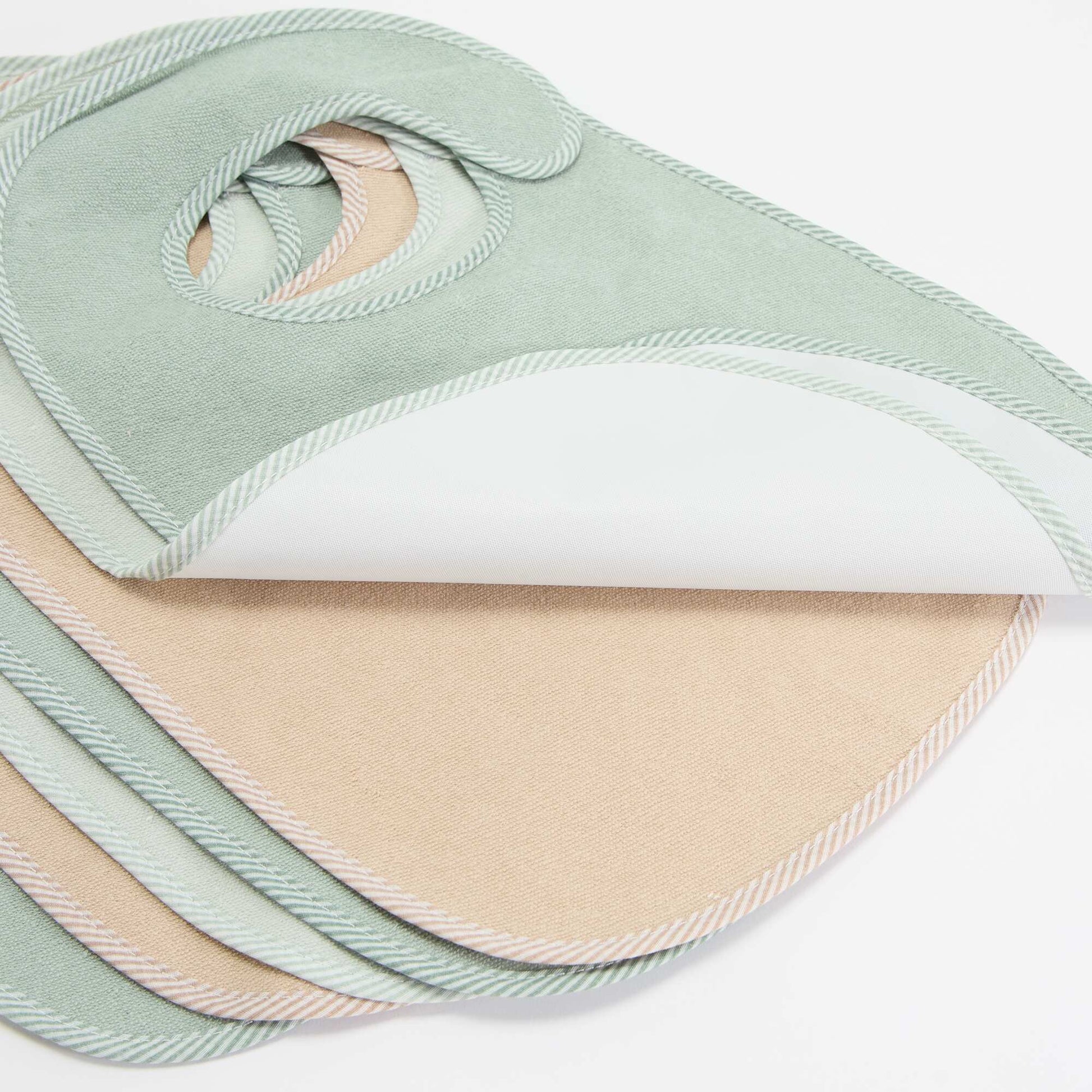 Set of 7 Lined Terry Bibs GREEN