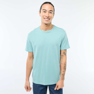 Plain jersey straight T-shirt BLUE