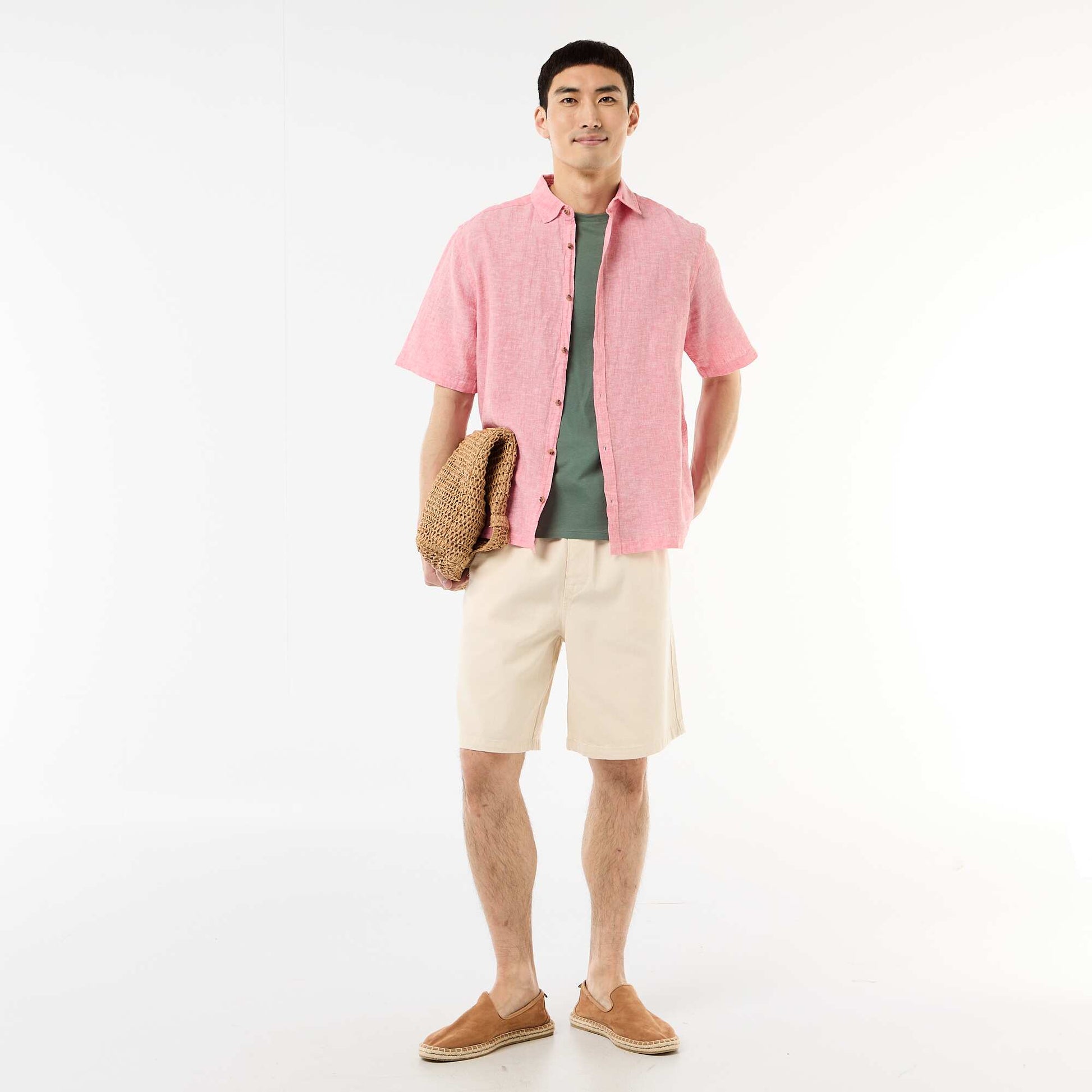 Plain jersey straight T-shirt GREEN