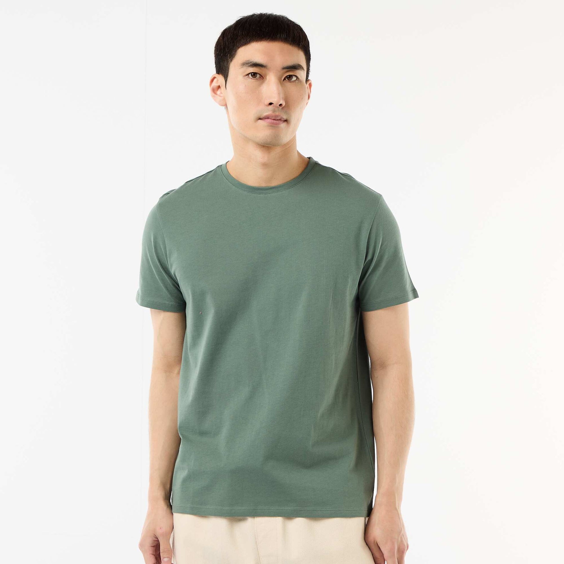 Plain jersey straight T-shirt GREEN