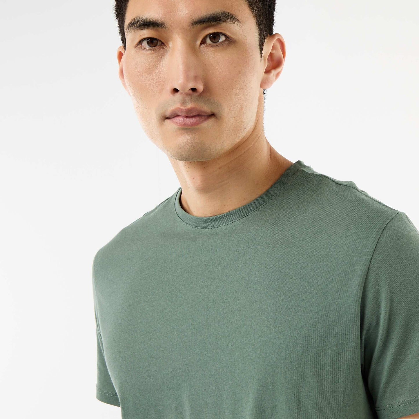 Plain jersey straight T-shirt GREEN