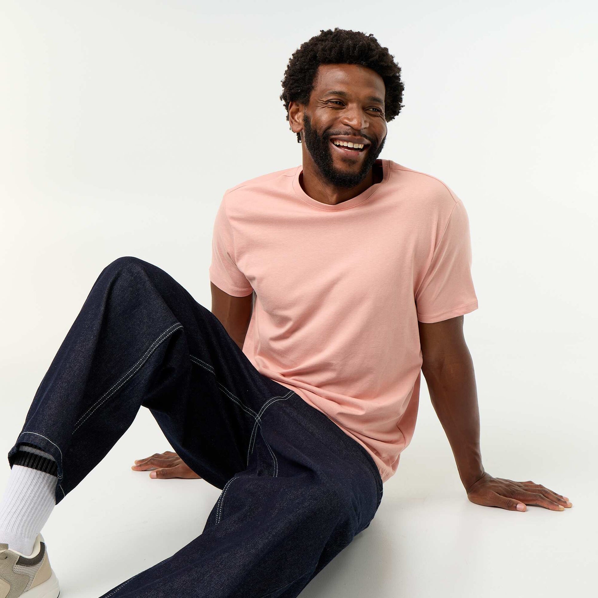 Plain jersey straight T-shirt PINK