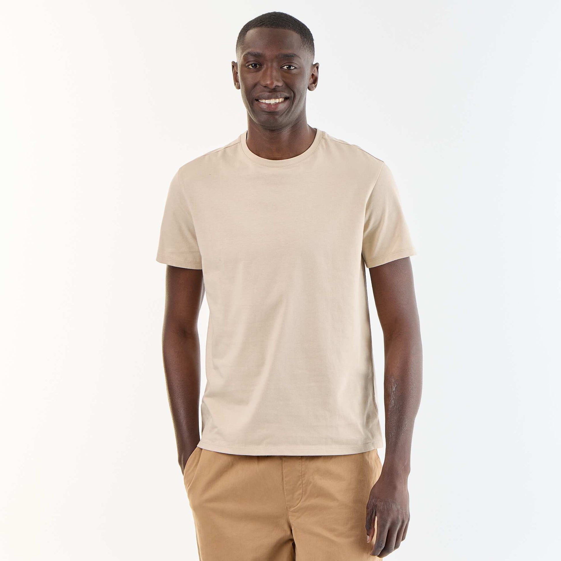 Plain jersey straight T-shirt BEIGE