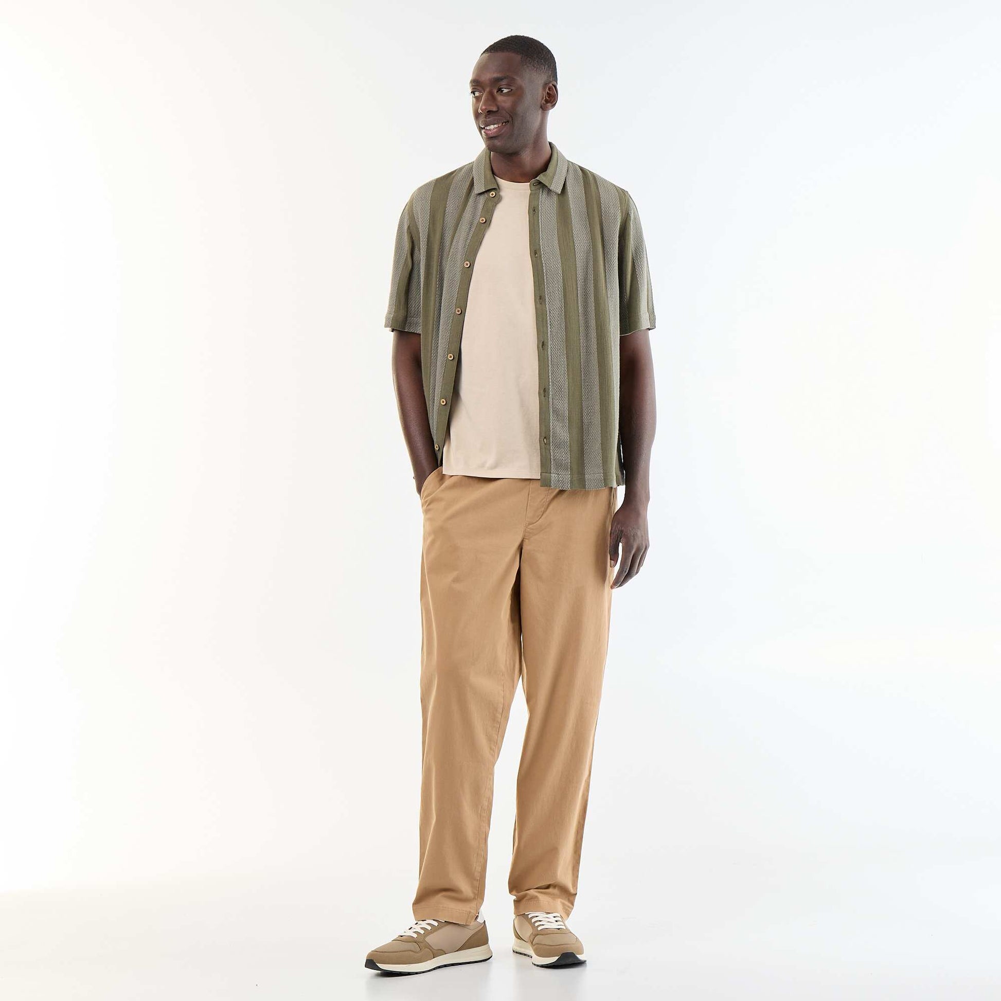 Plain jersey straight T-shirt BEIGE